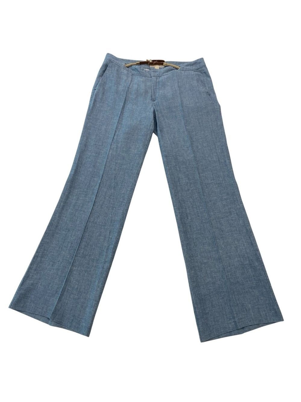 Michael Kors trousers pant wide leg light blue linen &cotton blend lightweight 8